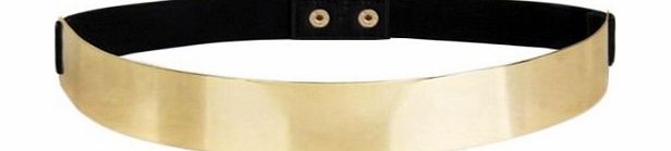 Appearance Counts Gold Metal Plate Elasticated Belt Double Popper