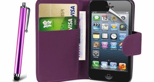 Apple iPhone 4 / 4G / 4S Premium Pu Leather Magnetic Flip Book Wallet Case Cover Pouch Plus Long Stylus Pen, Screen Protector 