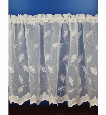 White Embroidered Voile Cafe Net Curtains