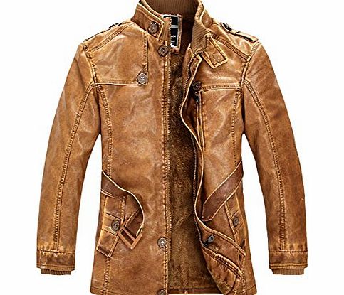 APTRO Mens PU Leather Fur Lining Medium Style Winter Coat Color Yellow Size S