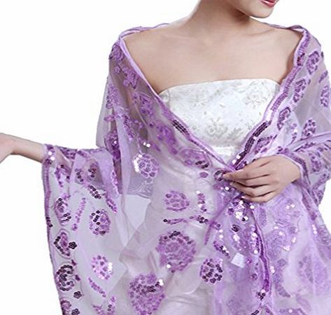 APTRO Womens Lace with Sequin Transparent Wedding Shawl Light Purple