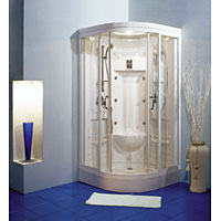 White 900mm Steam Cabin Shower Enclosure and Shower and Base