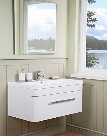 Aquariss Designer 800mm Bathroom Wall Hung Vanity Unit Furniture, Basin amp; FREE Mirror - White