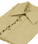Mens Aquascutum Stone Cotton Short Sleeve Shirt with Check Trim