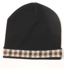 Mens Navy with Check Panel Knitted Hat