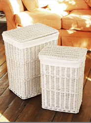 Rectangular White Wicker Laundry Storage Baskets