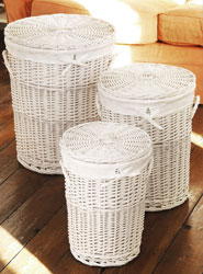 Round White Wicker Laundry Storage Baskets set