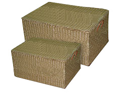 Set of 2 Soft Rush Lidded Storage Baskets