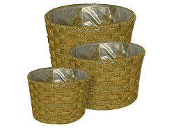 Set of 3 Seagrass Lined Planter Storage Baskets