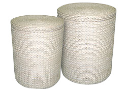 White Maize Round Linen Storage Baskets Set of 2