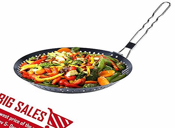 Arctic Grilling Skillet, Arctic Monsoon, Nonstick Grill Accessories with Undetachable Foldable Handle, for Grilling Smaller Pieces of Food Like Vegetables and Meat Cubes, Black