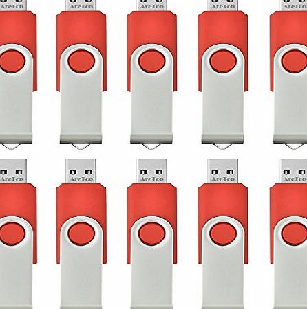 AreTop 10pcs 4GB USB 2.0 Flash Drive Memory Stick Fold Storage Thumb Stick Pen Swivel Design (Red)