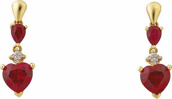 Argos 9ct Gold Created Ruby and Diamond Heart Drop