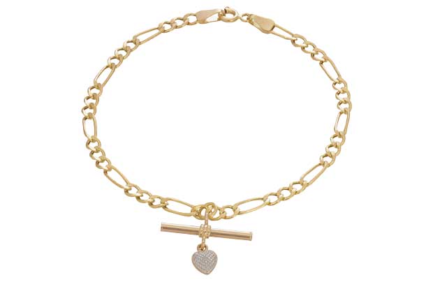 Argos 9ct Gold Figaro Heart T-Bar Bracelet
