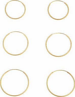 9ct Gold Hoop Earrings - Set of 3