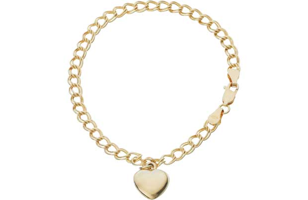 9ct Gold Plated Sterling Silver Heart Bracelet
