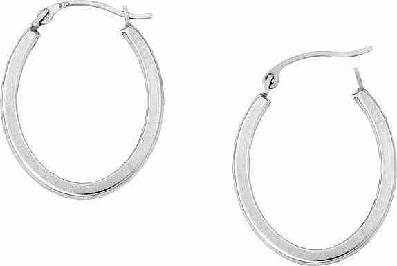 9ct White Gold Plain Oval Creole Earrings
