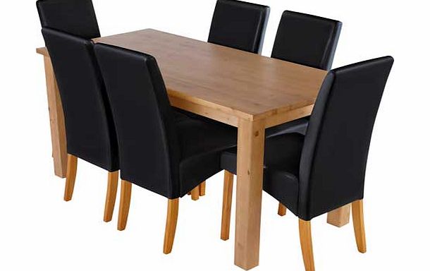 Argos Erin Oak Dining Table and 6 Black Skirted Chairs
