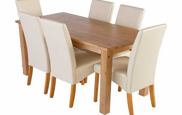 Argos Erin Oak Dining Table and 6 Cream Skirted Chairs