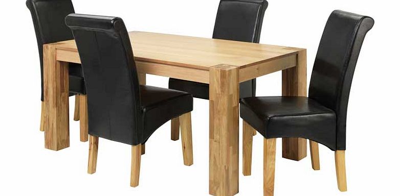 Marston Oak Dining Table and 4 Black Scroll Back