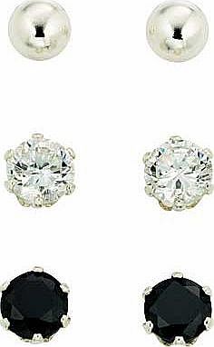 Argos Sterling Silver Ball and CZ Stud Earrings - Set