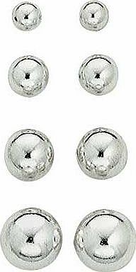 Sterling Silver Ball Stud Earrings - Set of 4