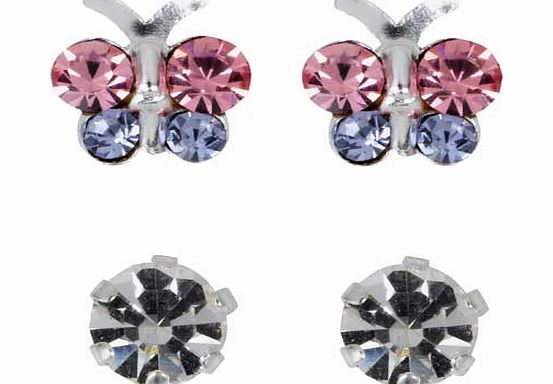 Argos Sterling Silver Crystal Butterfly Earrings - Set