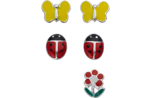 Argos Sterling Silver Enamel Stud Earrings - Set of 3