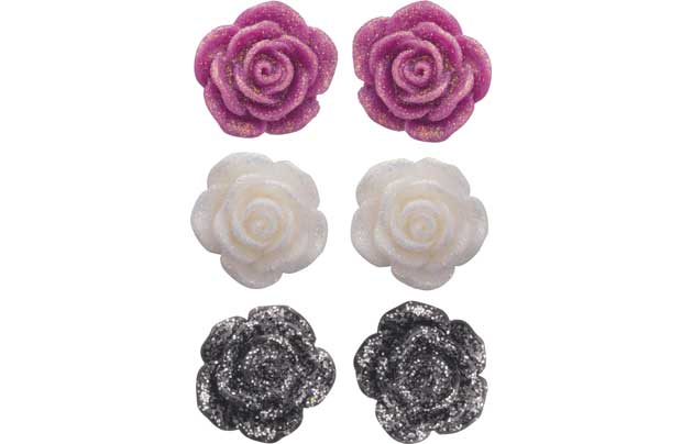 Sterling Silver Rose Stud Earrings - Set of 3