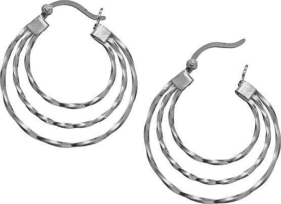Sterling Silver Twist Triple Hoop Creole Earrings