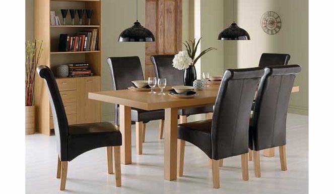 Argos Wickham Oak Dining Table and 6 Black Leather