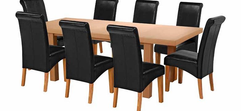 Argos Wickham Oak Dining Table and 8 Black Leather