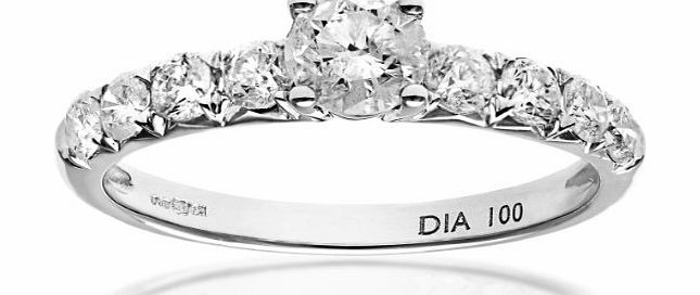 18ct White Gold Shoulder Set Engagement Ring, IJ/I Certified Diamonds, Round Brilliant, 0.50ct Size J