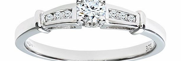 9ct White Gold Diamond Engagement Ring With Round Brilliant Diamond Solitaire, With Diamond Set Shoulders, 1/4 Carat Diamond Weight