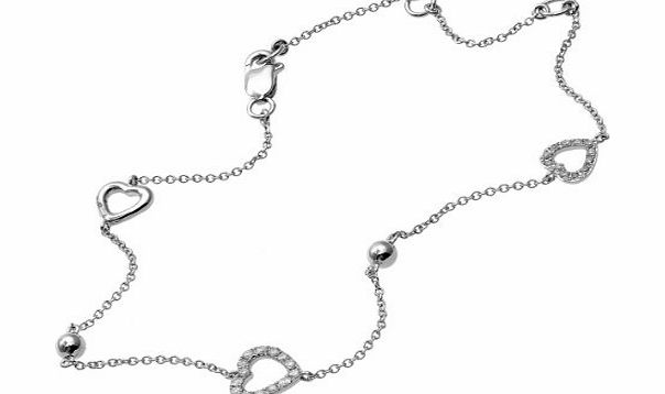 Ariel 9ct White Gold Diamond Heart Bracelet of 19.5cm