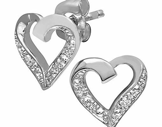 9ct White Gold Diamond Heart Earrings