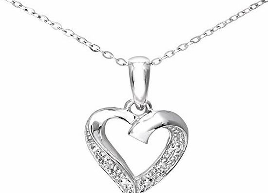9ct White Gold Diamond Heart Pendant and Chain of 46cm