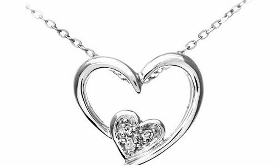 Ariel 9ct White Gold Pave Set Diamond Double Heart Pendant and Chain of 46cm