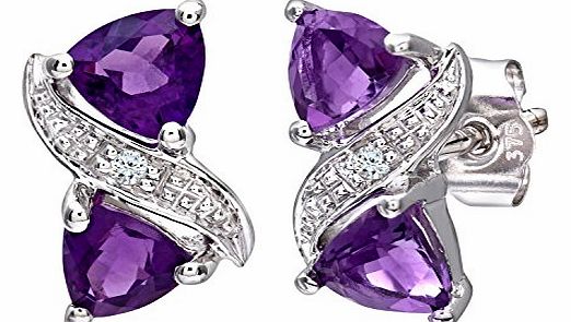 9ct White Gold Womens Diamond and Amethyst Earrings