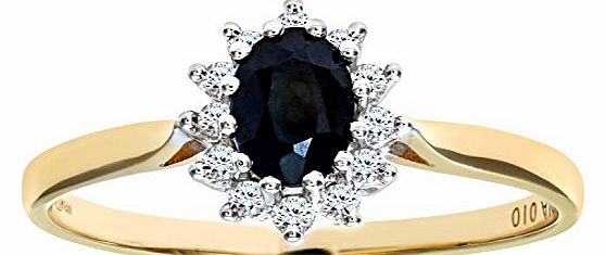 Ariel 9ct Yellow Gold Diamond and Sapphire Cluster Womens Ring