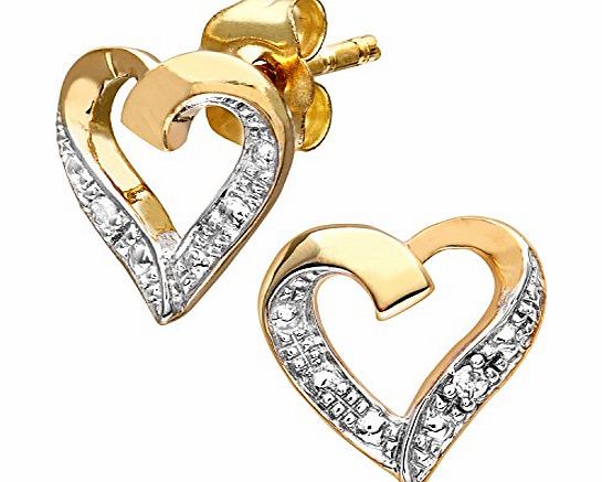 Ariel 9ct Yellow Gold Diamond Heart Earrings