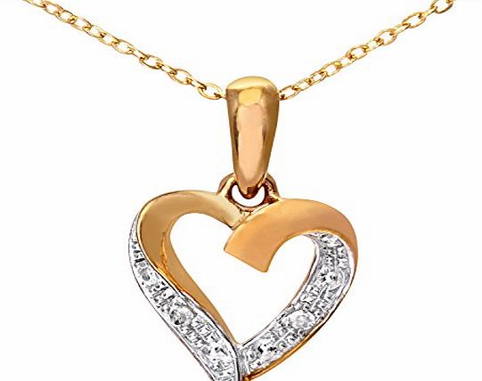 Ariel 9ct Yellow Gold Diamond Heart Pendant and Chain of 46cm