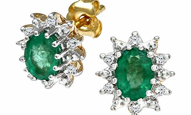 Ariel 9ct Yellow Gold Womens Diamond and Emerald Earrings