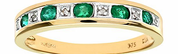 Ariel Diamond with Emerald Pave Setting Eternity Ring in 9ct Yellow Gold