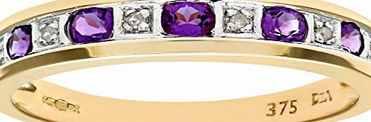 Eternity Ring, 9ct Yellow Gold Diamond and Amethyst Ring, Channel Set