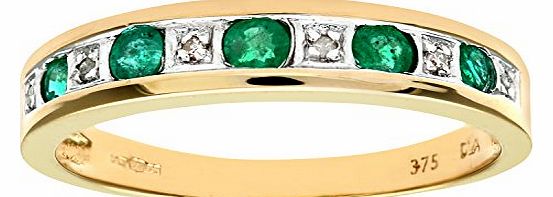 Eternity Ring, 9ct Yellow Gold Diamond and Emerald Ring, Channel Set