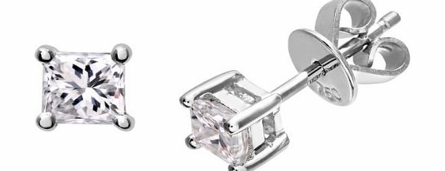 Ariel Platinum Stud Earrings, J/I Certified Diamonds, Princess Cut, 0.50ct