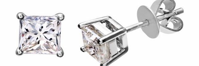 Ariel Platinum Stud Earrings, J/SI Certified Diamonds, Princess Cut, 1ct