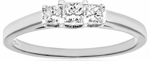 Ariel Platinum Trilogy Ring, J/SI Certified Diamonds, Princess Cut, 0.33ct