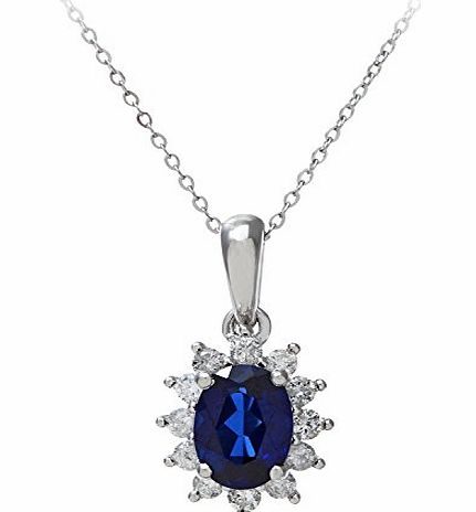 Ariel Round Brilliant 0.25ct Sapphire and Diamond 9ct White Gold Oval Cluster Pendant with Chain of 46cm